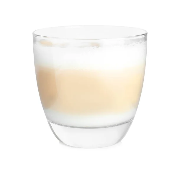 Glas Heerlijke Latte Macchiato Geïsoleerd Wit — Stockfoto