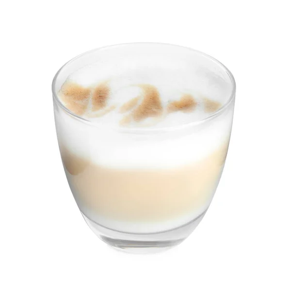 Segelas Latte Macchiato Yang Lezat Terisolasi Atas Putih — Stok Foto