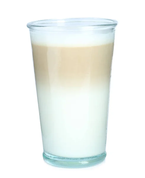 Glas Leckerer Latte Macchiato Isoliert Auf Weiß — Stockfoto