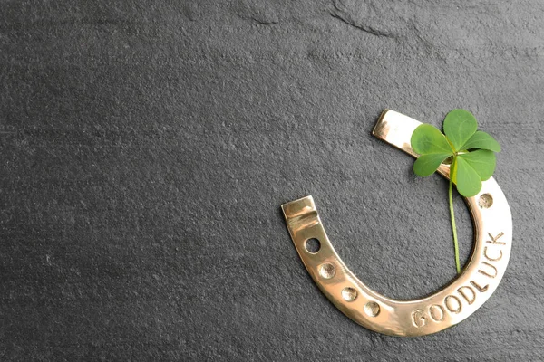 Klaverblad Hoefijzer Grijze Stenen Tafel Vlak Gelegd Met Ruimte Voor — Stockfoto