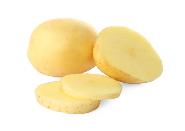 Whole Cut Fresh Raw Organic Potatoes White Background — Stock Photo, Image