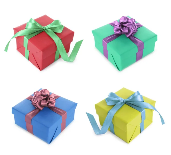 Set Christmas Gift Boxes White Background — Stock Photo, Image