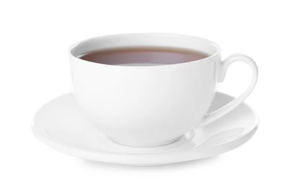 Frischer Schwarzer Tee Tasse Isoliert Auf Weißem — Stockfoto