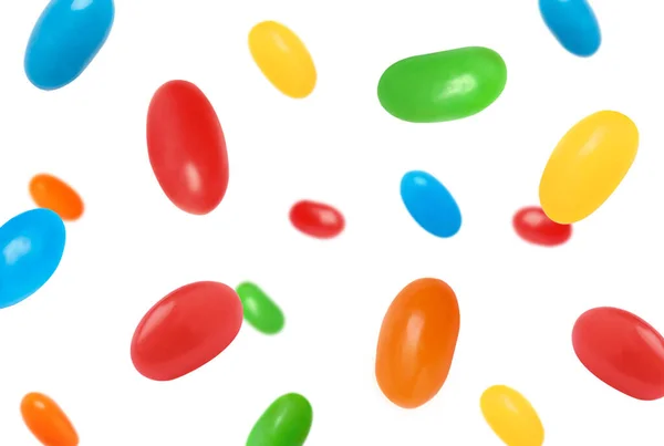 Delicious Color Jelly Beans Falling White Background — Stock Photo, Image