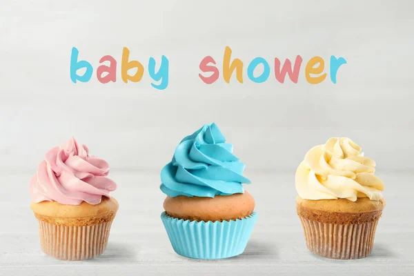 Deliziosi Cupcake Festa Doccia Bambino Background Luce — Foto Stock