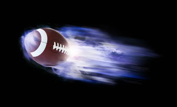 Rugby Ball Mit Heller Flamme Auf Schwarzem Hintergrund — Stockfoto