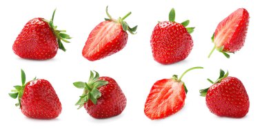 Beyaz arka planda lezzetli çileklerle ayarlanmış. Pankart tasarımı