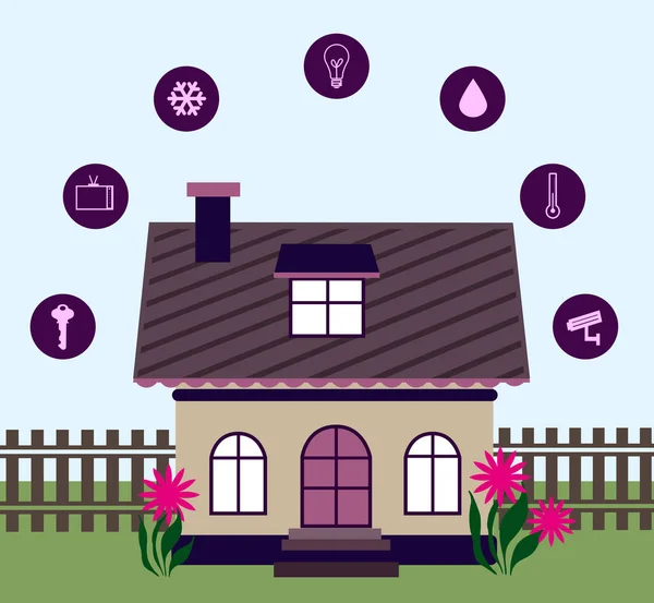 Illustratie Van Smart Home Technologie Met Automatische Systemen Pictogrammen Kleur — Stockfoto