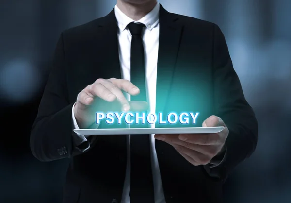 Psychologist Working Modern Tablet Closeup — Stock Photo, Image