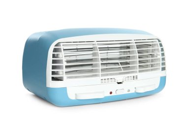 Beyaza izole edilmiş şık iyonik hava temizleyicisi. Modern iç öge