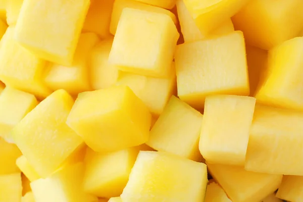 Many Delicious Mango Cubes Background Closeup — Stock Photo, Image