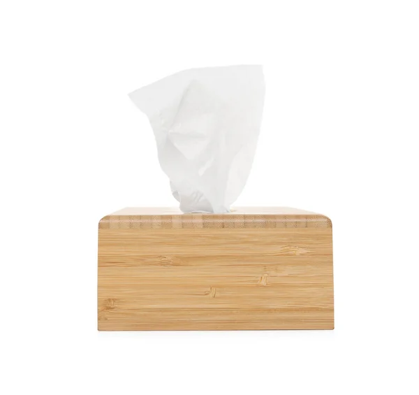 Wooden Holder Paper Tissues Isolated White — Stock Photo, Image