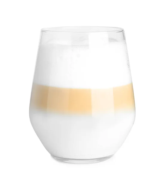 Verre Délicieux Latte Macchiato Isolé Sur Blanc — Photo