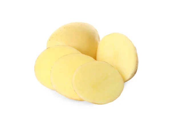 Whole Cut Fresh Raw Organic Potatoes White Background — Stock Photo, Image