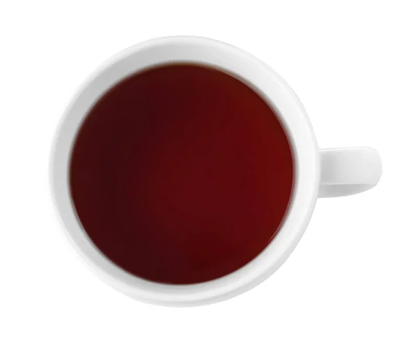 Свежий Черный Чай Чашке Изолирован Белом Вид Сверху — стоковое фото