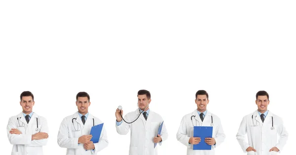 Collage Med Bilder Läkare Vit Bakgrund Banner Design — Stockfoto