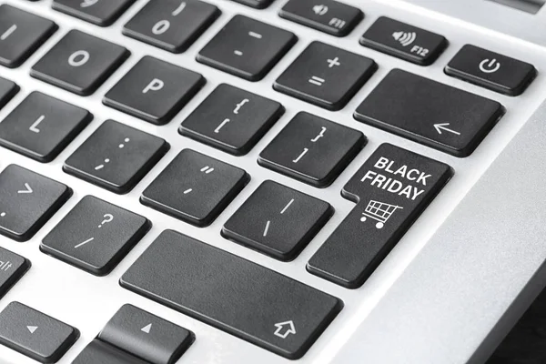 Laptop Keyboard Black Friday Button Closeup Online Shopping — Stock Photo, Image