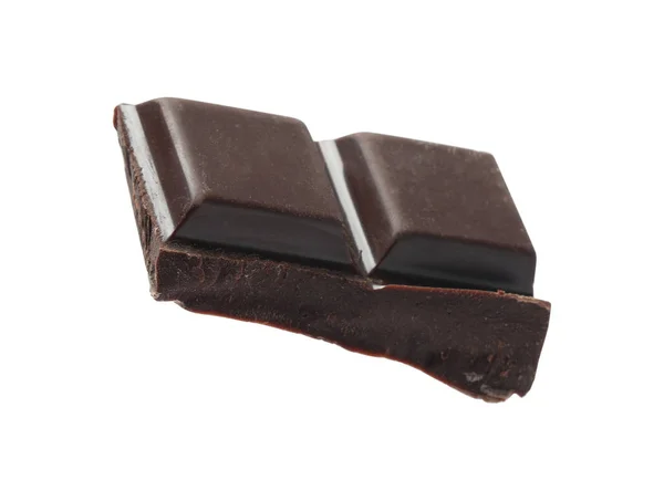 Pedazo Delicioso Chocolate Negro Aislado Blanco — Foto de Stock