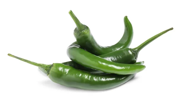 Groene Hete Chili Paprika Witte Achtergrond — Stockfoto