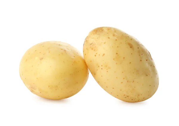 Batatas Orgânicas Cruas Frescas Sobre Fundo Branco — Fotografia de Stock