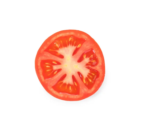 Tranche Tomate Crue Savoureuse Isolée Sur Blanc — Photo