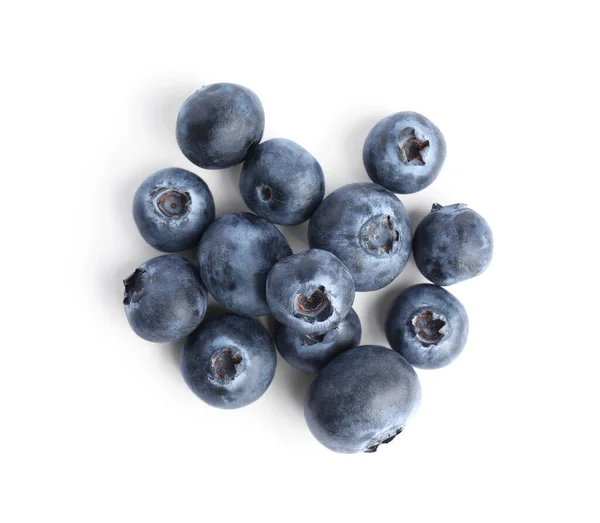 新鲜成熟的蓝莓 白色背景 顶部视图 — 图库照片