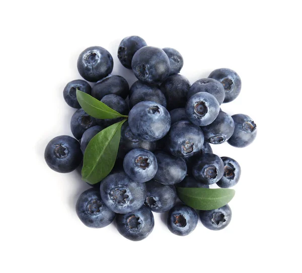 Fresh Ripe Blueberries White Background Top View — Stock Photo, Image