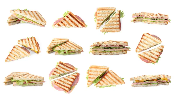 Набір Підсмаженого Хліба Різними Начинками Білому Тлі — стокове фото