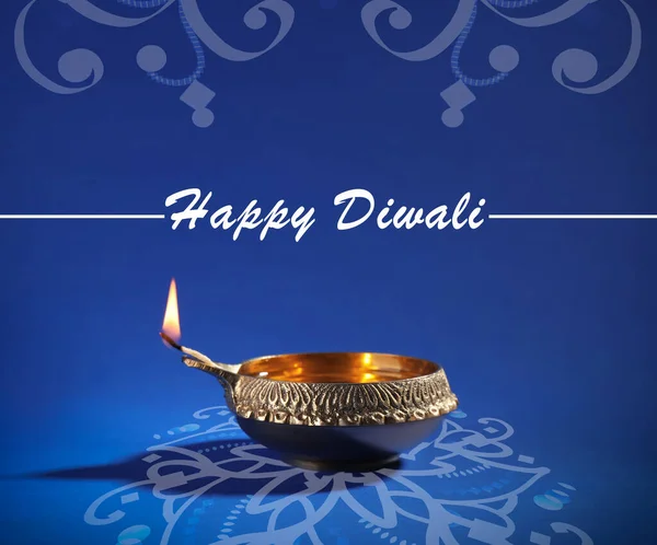 Inscriptie Happy Diwali Klei Lamp Kleur Achtergrond — Stockfoto