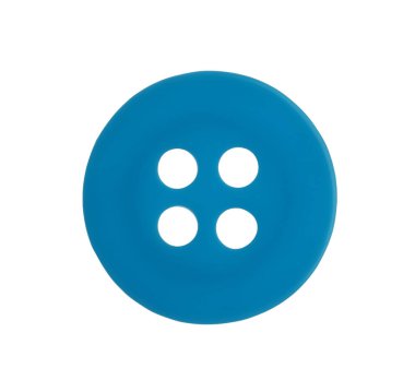 Mavi plastik dikiş düğmesi beyaza izole edilmiş