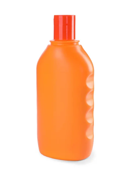 Bottiglia Con Crema Solare Isolata Bianco — Foto Stock