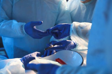 Profesyonel doktorlardan oluşan bir ekip ameliyathanede operasyon yapıyor.