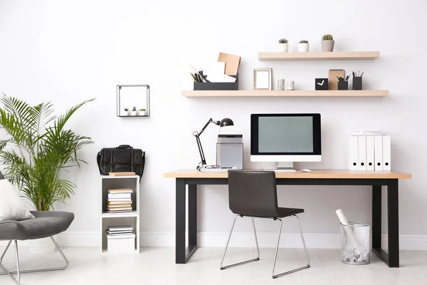 Modern Computer Table Office Interior Stylish Workplace — Stock Photo, Image