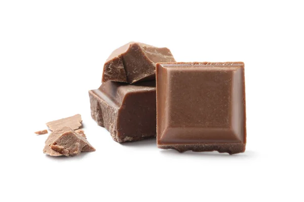 Pieces Delicious Milk Chocolate Isolated White — Stock Photo, Image