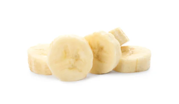 Кусочки Вкусного Спелых Бананов Изолированы Белом — стоковое фото