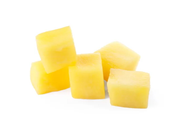 Chutné Zralé Mango Kostky Izolované Bílém — Stock fotografie