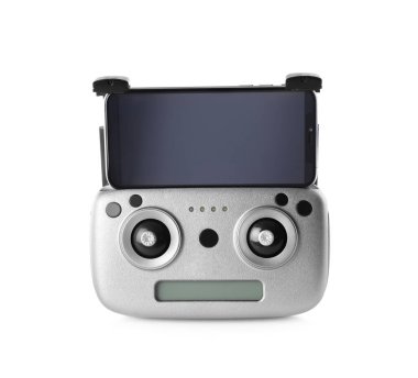 Akıllı telefonlu İHA denetleyici beyaza izole edildi