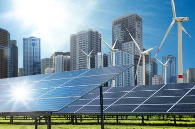 Güneş panelleri ve rüzgar türbinleri dışarı yerleştirildi. Alternatif enerji kaynağı