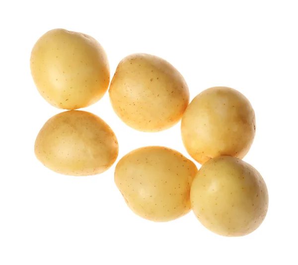 Verse Rauwe Biologische Aardappelen Witte Achtergrond Bovenaanzicht — Stockfoto