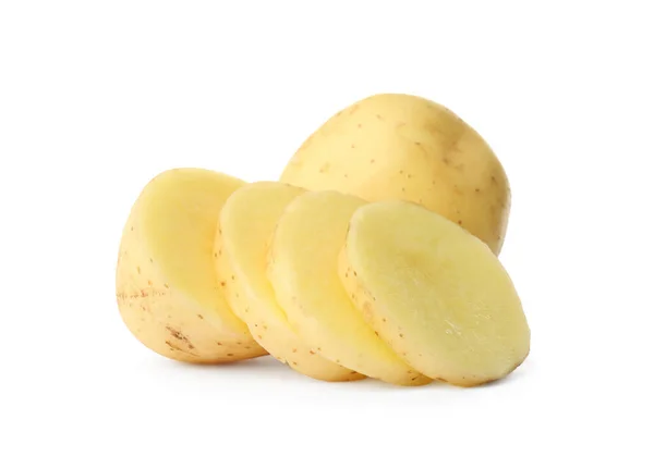 Whole Cut Fresh Raw Organic Potatoes White Background — Stock Photo, Image