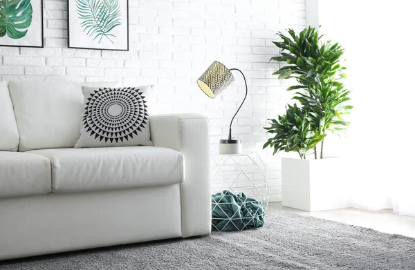 Cómodo Sofá Blanco Habitación Moderna Diseño Interiores —  Fotos de Stock