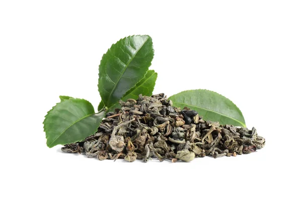 Dry Fresh Tea Leaves Isolated White — Stock Photo, Image