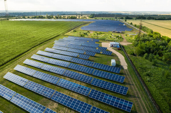 Solar panels installed outdoors. Alternative energy source