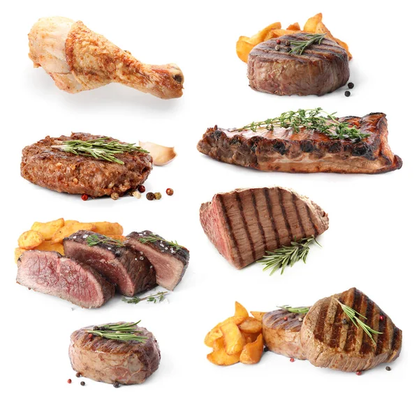 Набор Различными Вкусный Мясо Белом Фоне — стоковое фото