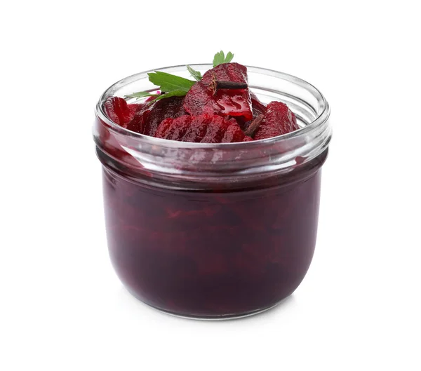 Pickled beets in jar isolated on white — Stock Image Pickled Beets Jar Isolated White Stock Image