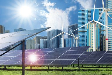 Güneş panelleri ve rüzgar türbinleri dışarı yerleştirildi. Alternatif enerji kaynağı