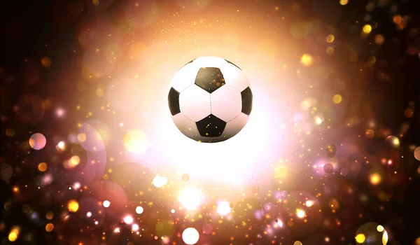 Piłka Nożna Niewyraźne Światła Ciemnym Tle — Zdjęcie stockowe