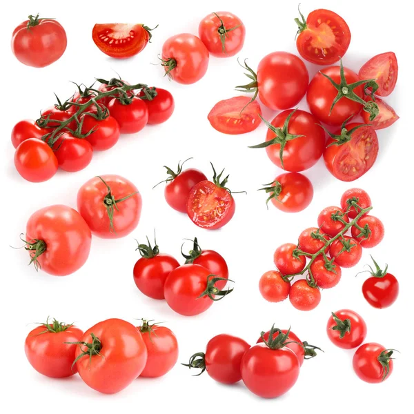 Set Delicious Ripe Cherry Tomatoes White Background — Stock Photo, Image