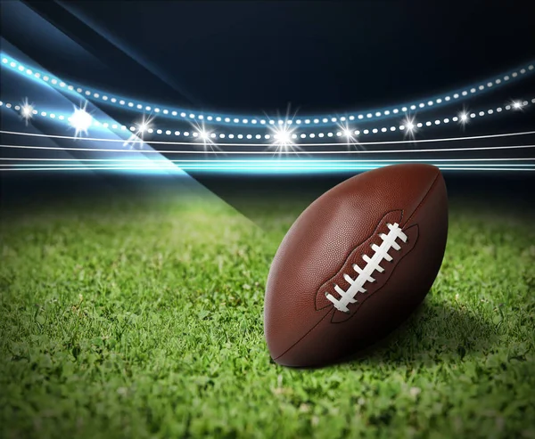 Leather American Ball Green Football Field — Stock Photo, Image