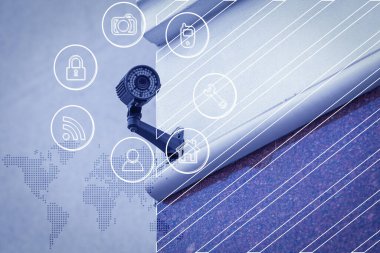 Açık hava ve simgeler üzerine modern CCTV güvenlik kamerası